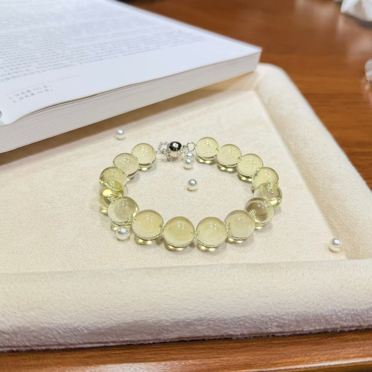 Luminous Golden Citrine Beaded Bracelet - Bull-Nose Precision Drilling (12mm)