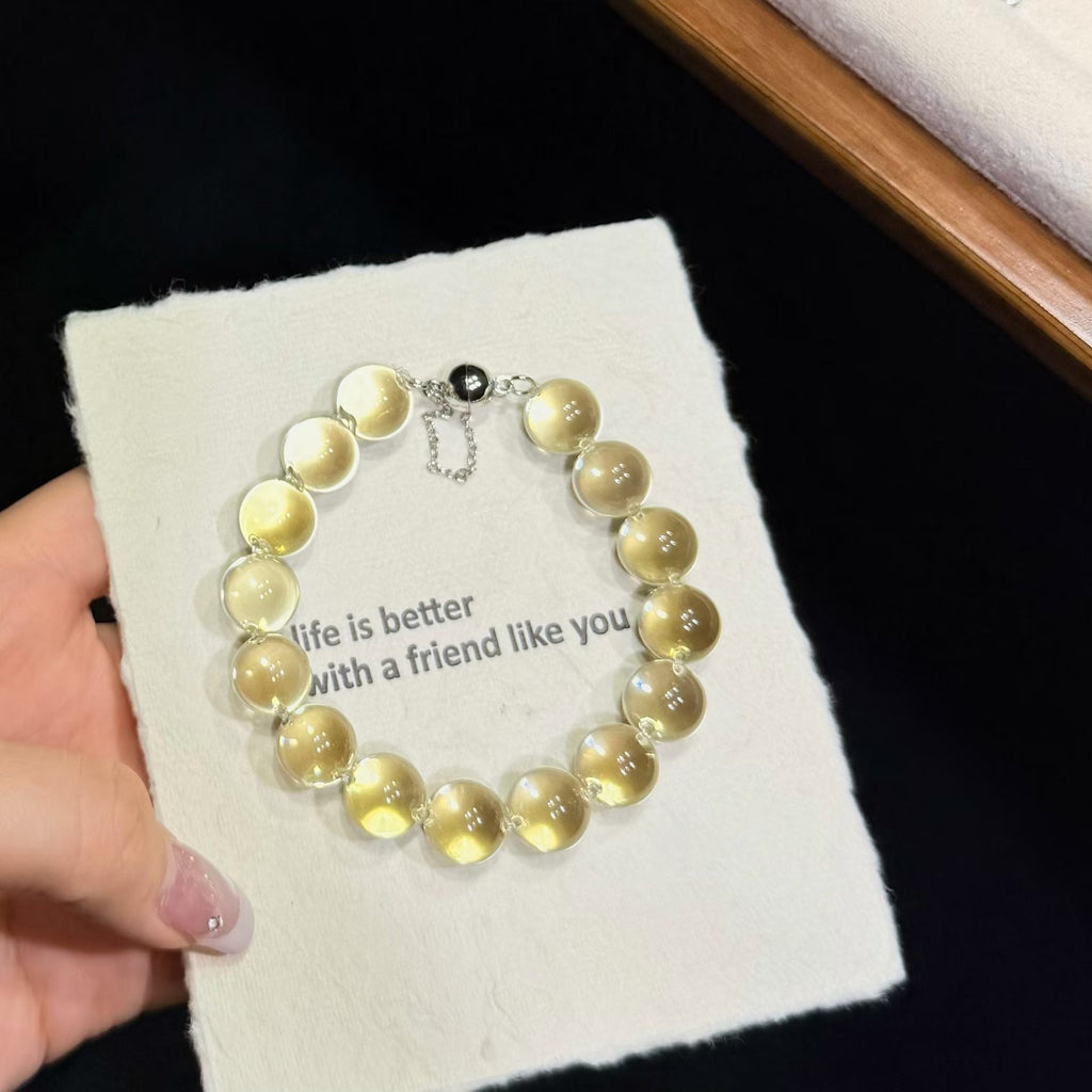 Luminous Golden Citrine Beaded Bracelet - Bull-Nose Precision Drilling (12mm)