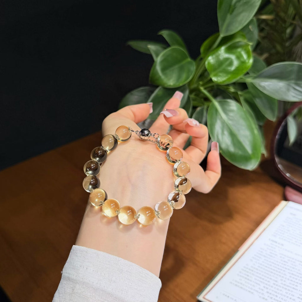 Luminous Golden Citrine Beaded Bracelet - Bull-Nose Precision Drilling (12mm)