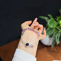 Freeform Gradient Amethyst & 925 Sterling Silver Half-Bangle Bracelet with Floral Charm