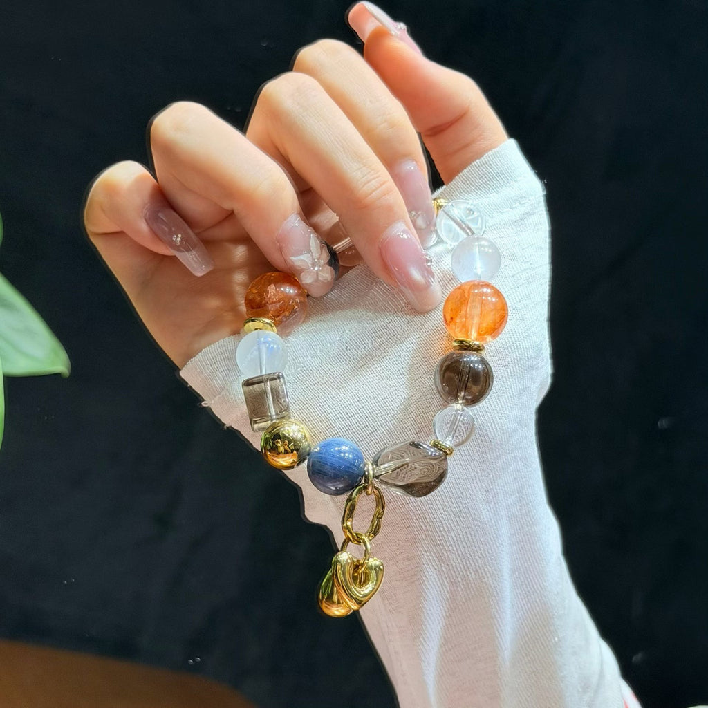 Sunset & Deep Sea Multi-Gemstone Crystal Bracelet - Orange Hematoid, Kyanite & Hetian Jade