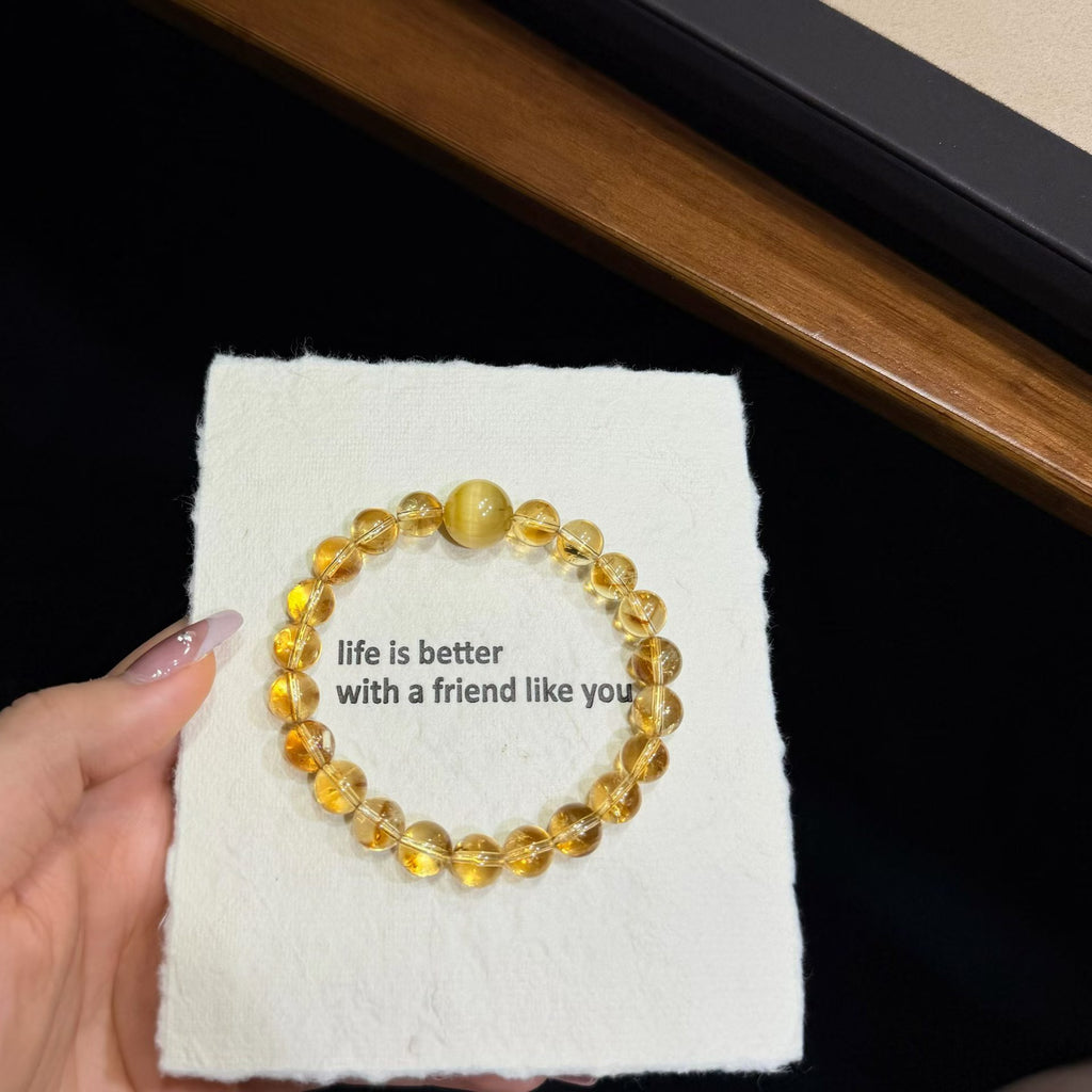 Luminous Golden Phantom Quartz Bracelet - Choice of White Tiger's Eye, Black Tiger's Eye, or Strawberry Quartz (8mm)