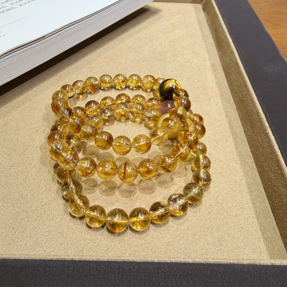 Luminous Golden Phantom Quartz Bracelet - Choice of White Tiger's Eye, Black Tiger's Eye, or Strawberry Quartz (8mm)