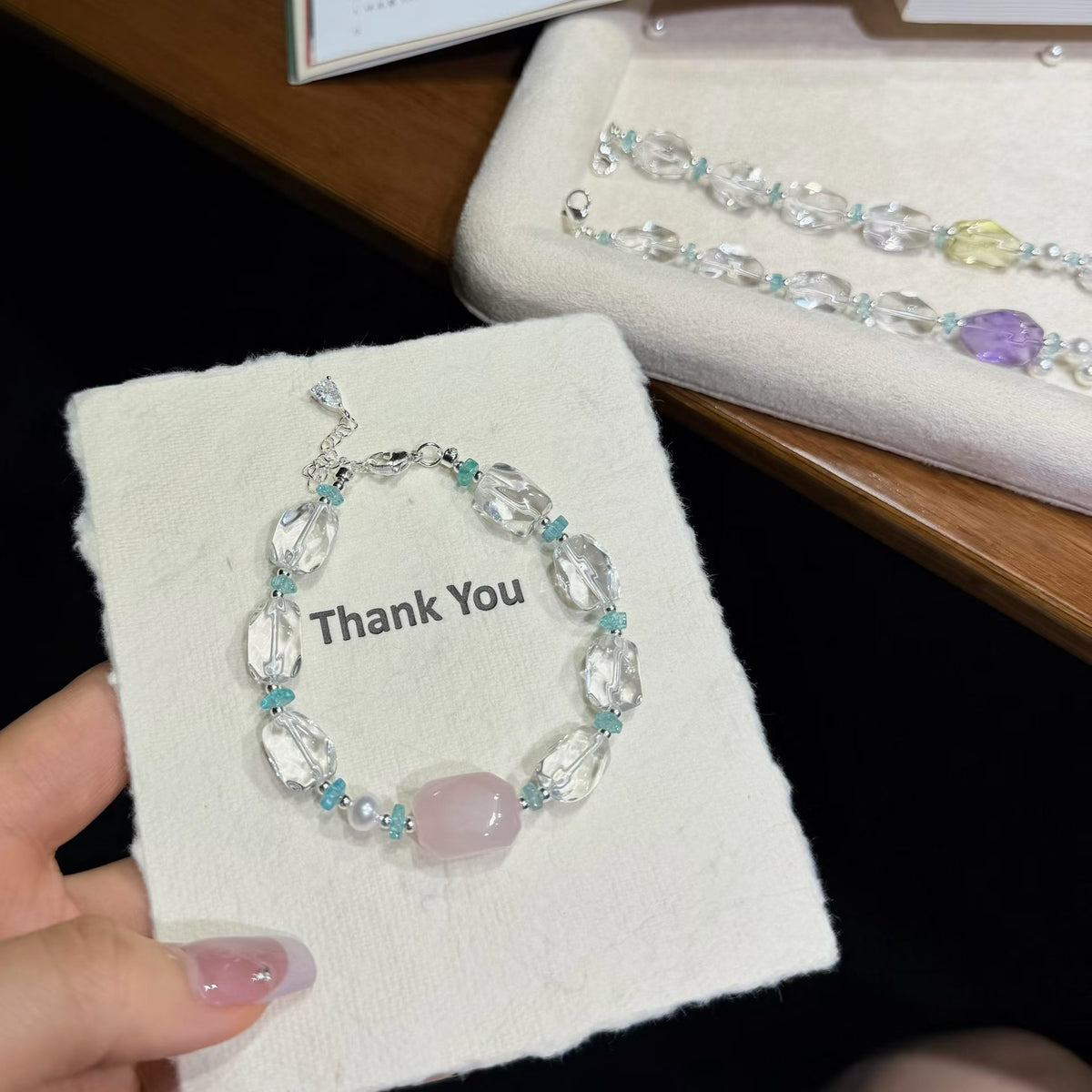Icy Sugar Cube Clear Quartz Bracelet - Choice of Rose Quartz, Citrine, or Amethyst