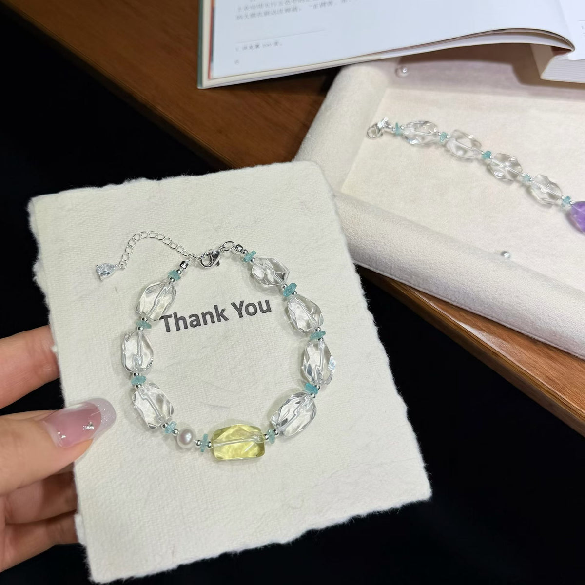 Icy Sugar Cube Clear Quartz Bracelet - Choice of Rose Quartz, Citrine, or Amethyst