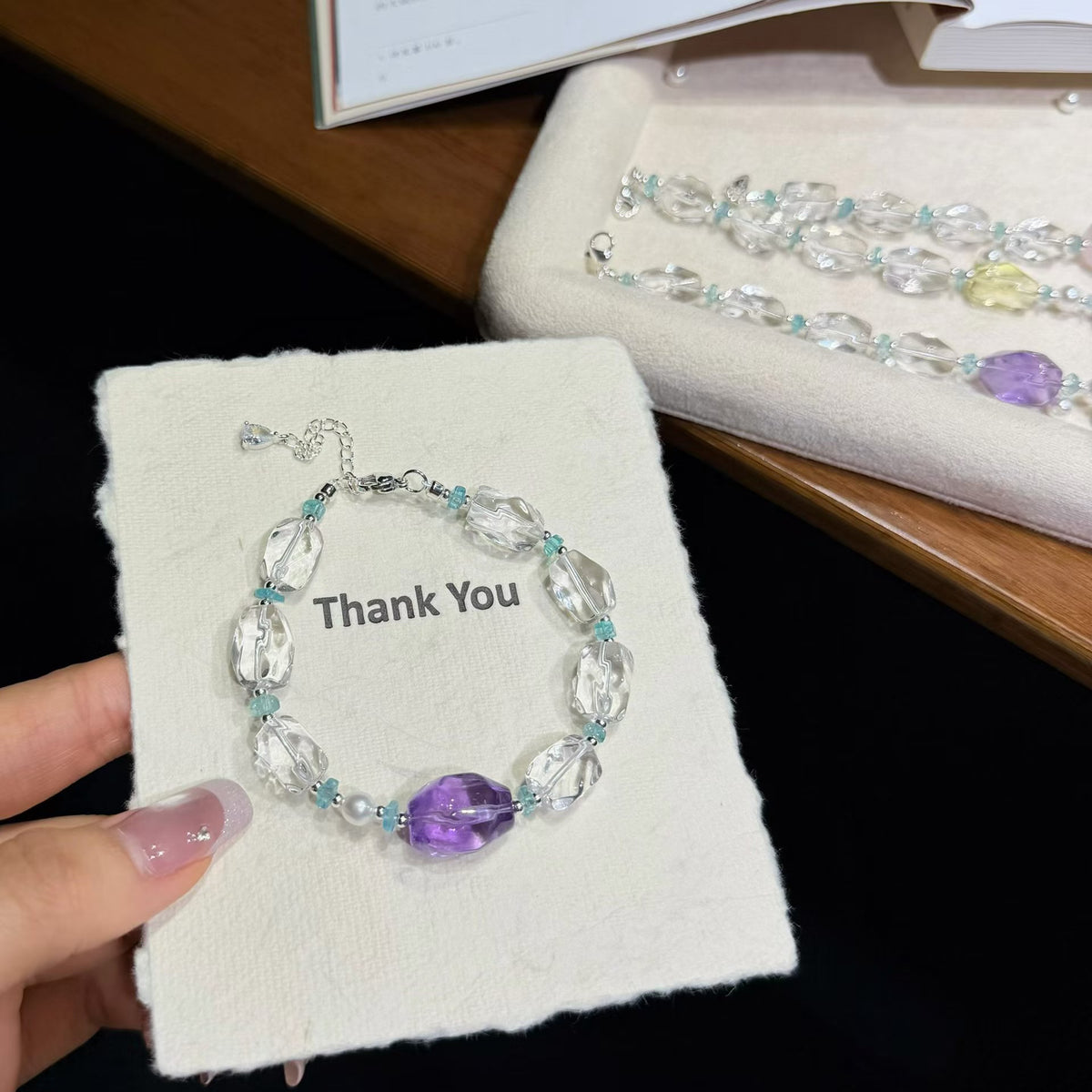 Icy Sugar Cube Clear Quartz Bracelet - Choice of Rose Quartz, Citrine, or Amethyst