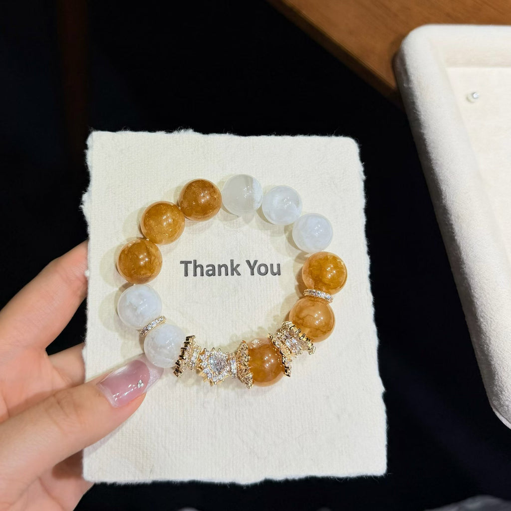 Frost & Gold Harmony Dual-Tone Crystal Bracelet - Golden Healer & Snow Quartz (14mm)