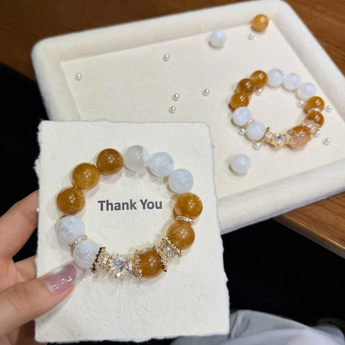 Frost & Gold Harmony Dual-Tone Crystal Bracelet - Golden Healer & Snow Quartz (14mm)