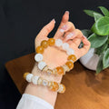 Frost & Gold Harmony Dual-Tone Crystal Bracelet - Golden Healer & Snow Quartz (14mm)