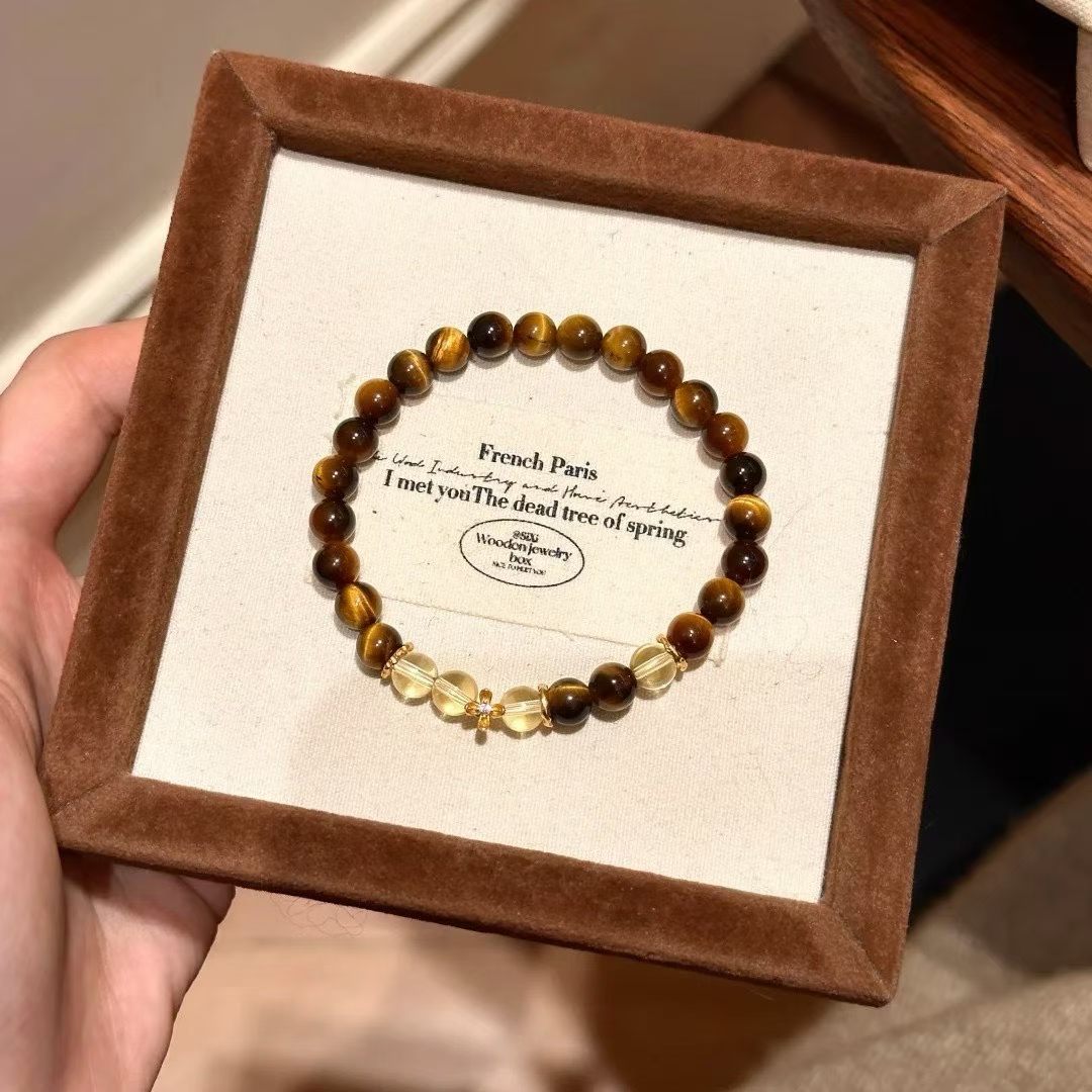 Autumn Golden Glow Citrine & Tiger's Eye Bracelet with Floral Charm (6mm)