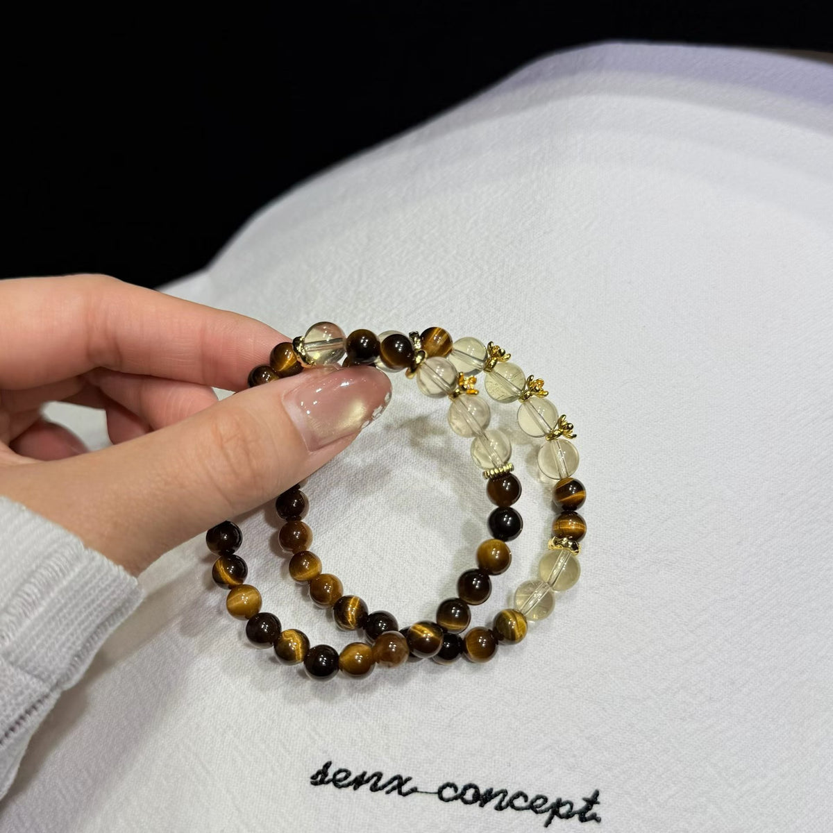 Autumn Golden Glow Citrine & Tiger's Eye Bracelet with Floral Charm (6mm)