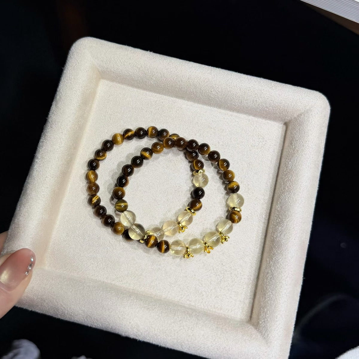 Autumn Golden Glow Citrine & Tiger's Eye Bracelet with Floral Charm (6mm)