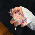 Twilight Violet Brazilian Amethyst Bracelet with Vintage Silver Ginkgo & Bell Charms (12mm)