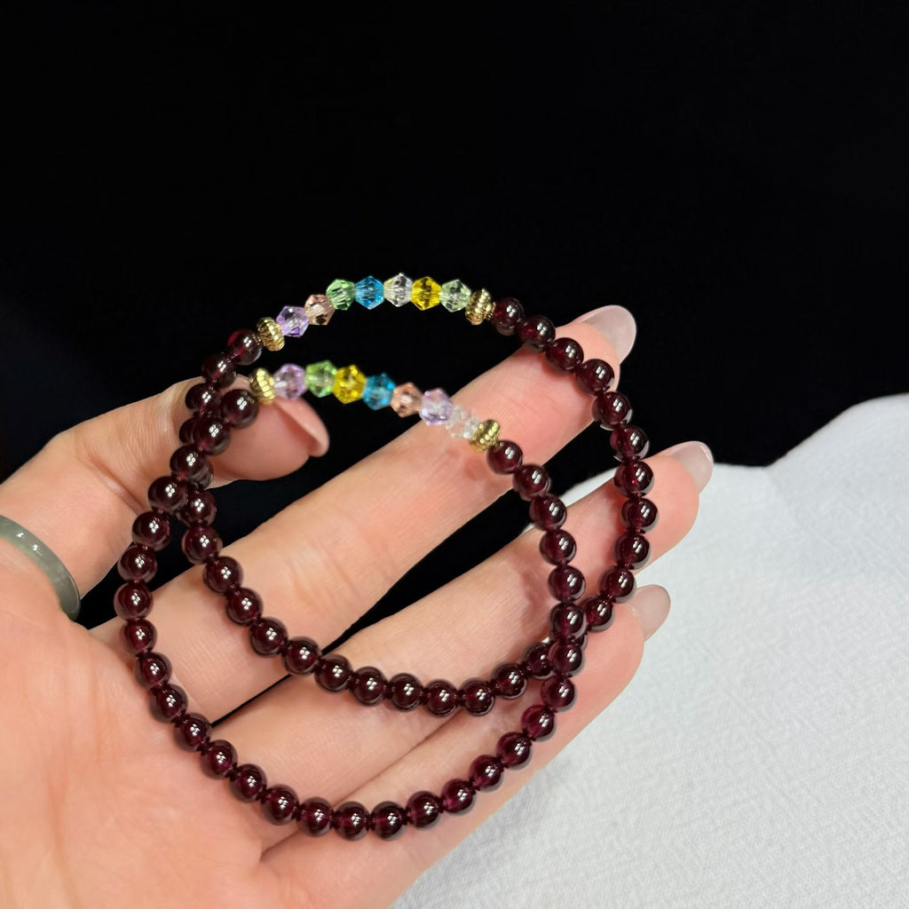 Wine-Red Garnet Double-Wrap Bracelet with Colorful Faceted Accents (4.5mm)