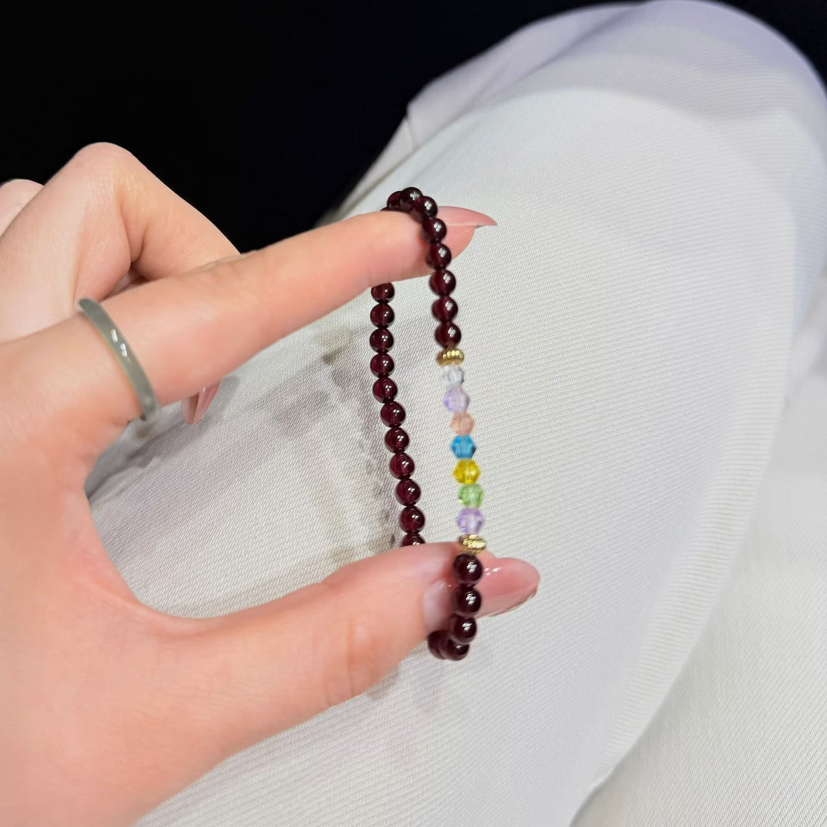 Wine-Red Garnet Double-Wrap Bracelet with Colorful Faceted Accents (4.5mm)