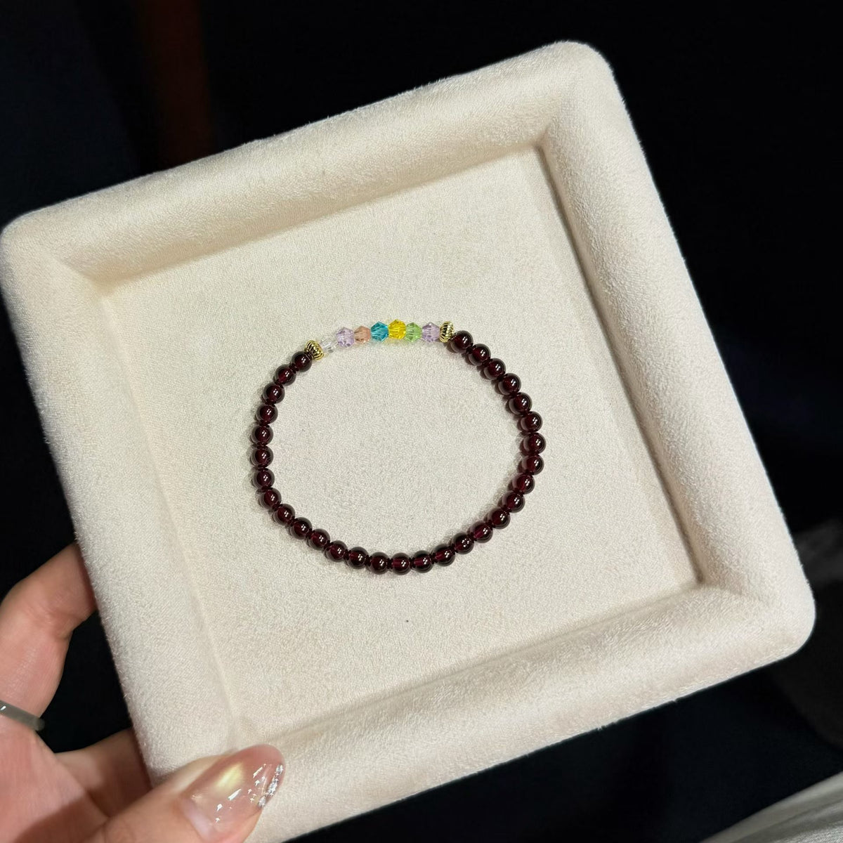 Wine-Red Garnet Double-Wrap Bracelet with Colorful Faceted Accents (4.5mm)