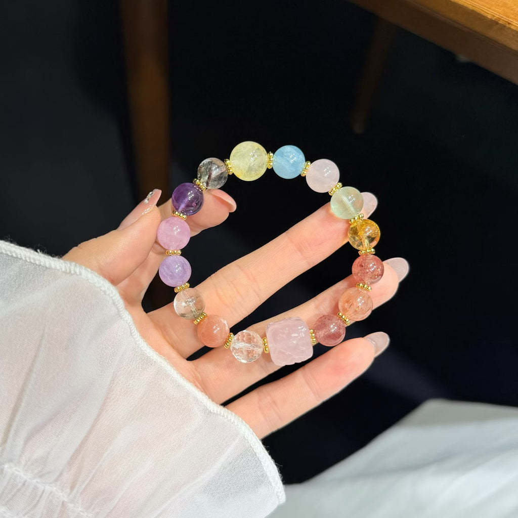Nine-Tailed Fox Rose Quartz & Mixed Crystal Bracelet (Approx. 9mm)
