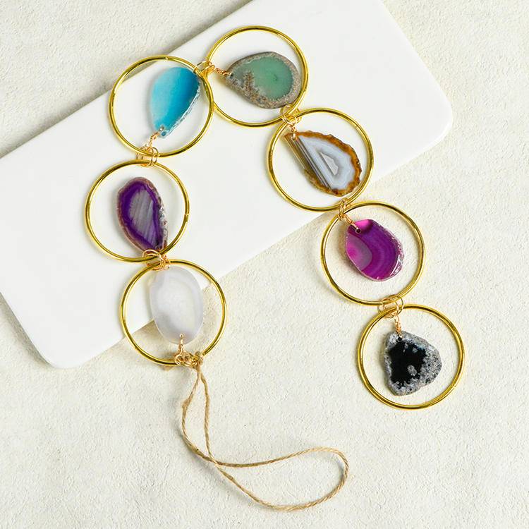 7 Chakra Crystal Hanging Ornament - Raw Stones, Tumbled Crystals & Agate Slices