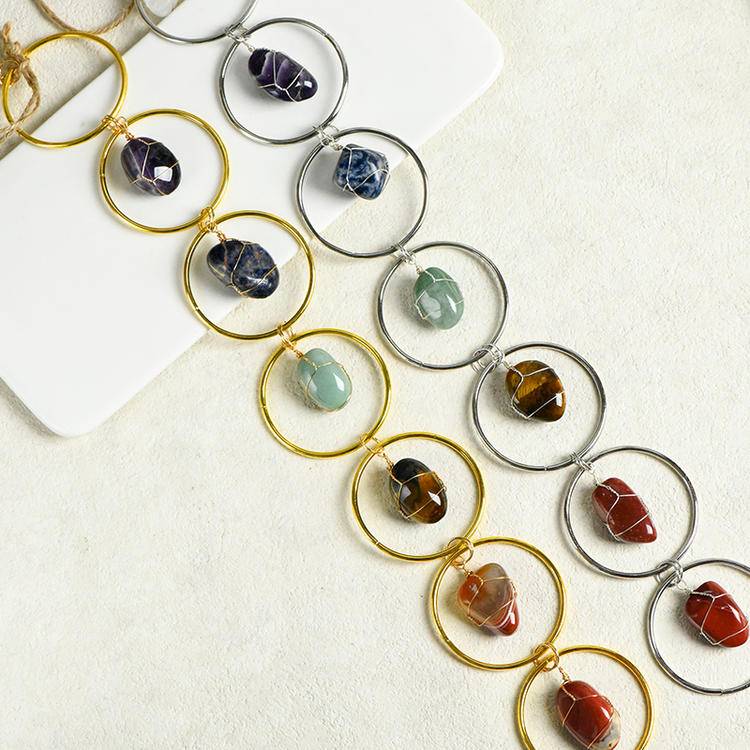 7 Chakra Crystal Hanging Ornament - Raw Stones, Tumbled Crystals & Agate Slices