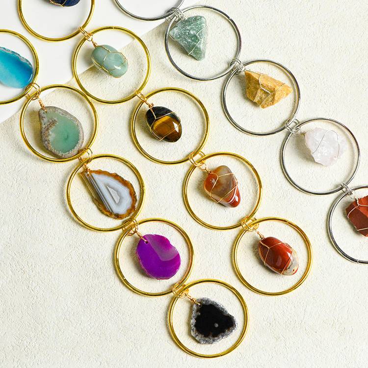 7 Chakra Crystal Hanging Ornament - Raw Stones, Tumbled Crystals & Agate Slices
