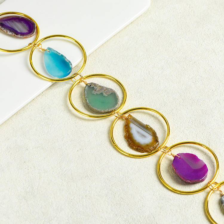 7 Chakra Crystal Hanging Ornament - Raw Stones, Tumbled Crystals & Agate Slices