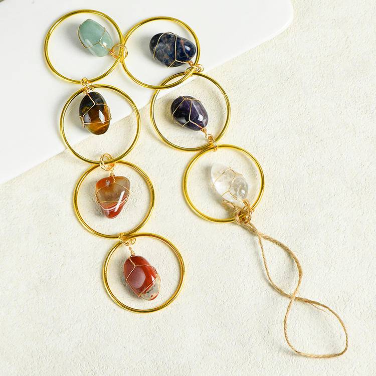 7 Chakra Crystal Hanging Ornament - Raw Stones, Tumbled Crystals & Agate Slices