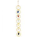 7 Chakra Raw Crystal Hanging Ornament - Handcrafted Natural Rough Gemstones & Gold Hoop Wall Decor