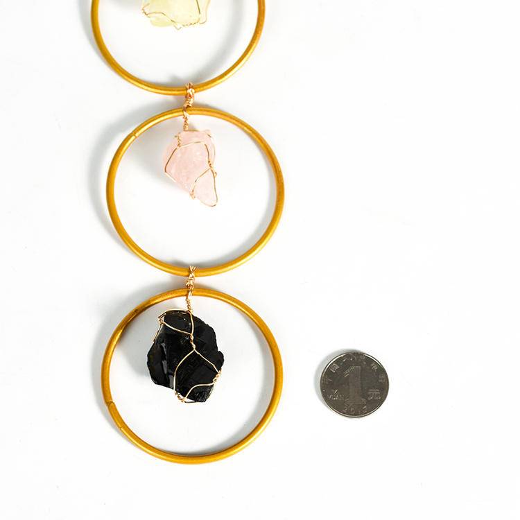 7 Chakra Raw Crystal Hanging Ornament - Handcrafted Natural Rough Gemstones & Gold Hoop Wall Decor