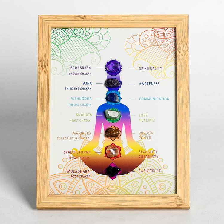7 Chakra Crystal Shadow Box Art Frame - Natural Gemstones Meditating Yoga Tabletop &amp; Wall Decor
