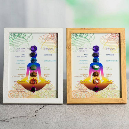7 Chakra Crystal Shadow Box Art Frame - Natural Gemstones Meditating Yoga Tabletop &amp; Wall Decor