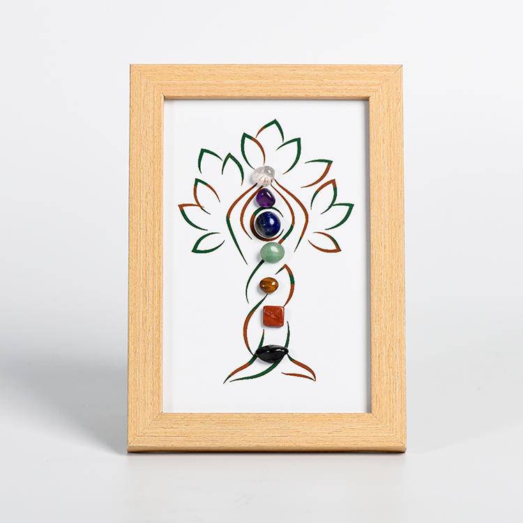 7 Chakra Tree of Life Crystal Art Frame - Handcrafted Yoga Silhouette Wooden Shadow Box Decor
