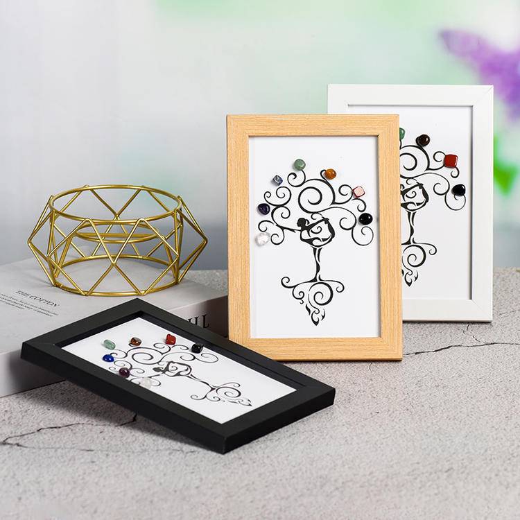7 Chakra Tree of Life Crystal Art Frame - Handcrafted Yoga Silhouette Wooden Shadow Box Decor