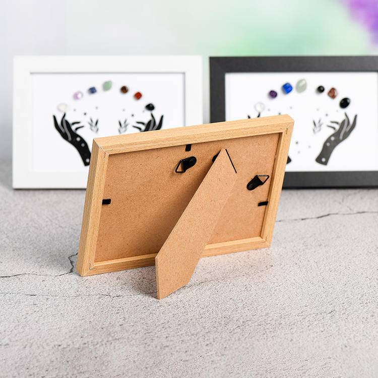 Celestial Hands 7 Chakra Crystal Art Frame - Handcrafted Gemstones Wooden Shadow Box Decor