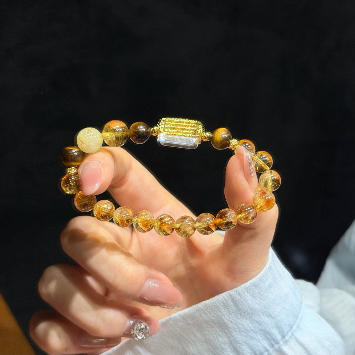 Golden Wealth Trio Crystal Bracelet - Yellow Phantom, Golden Rutile & Tiger's Eye (8mm)