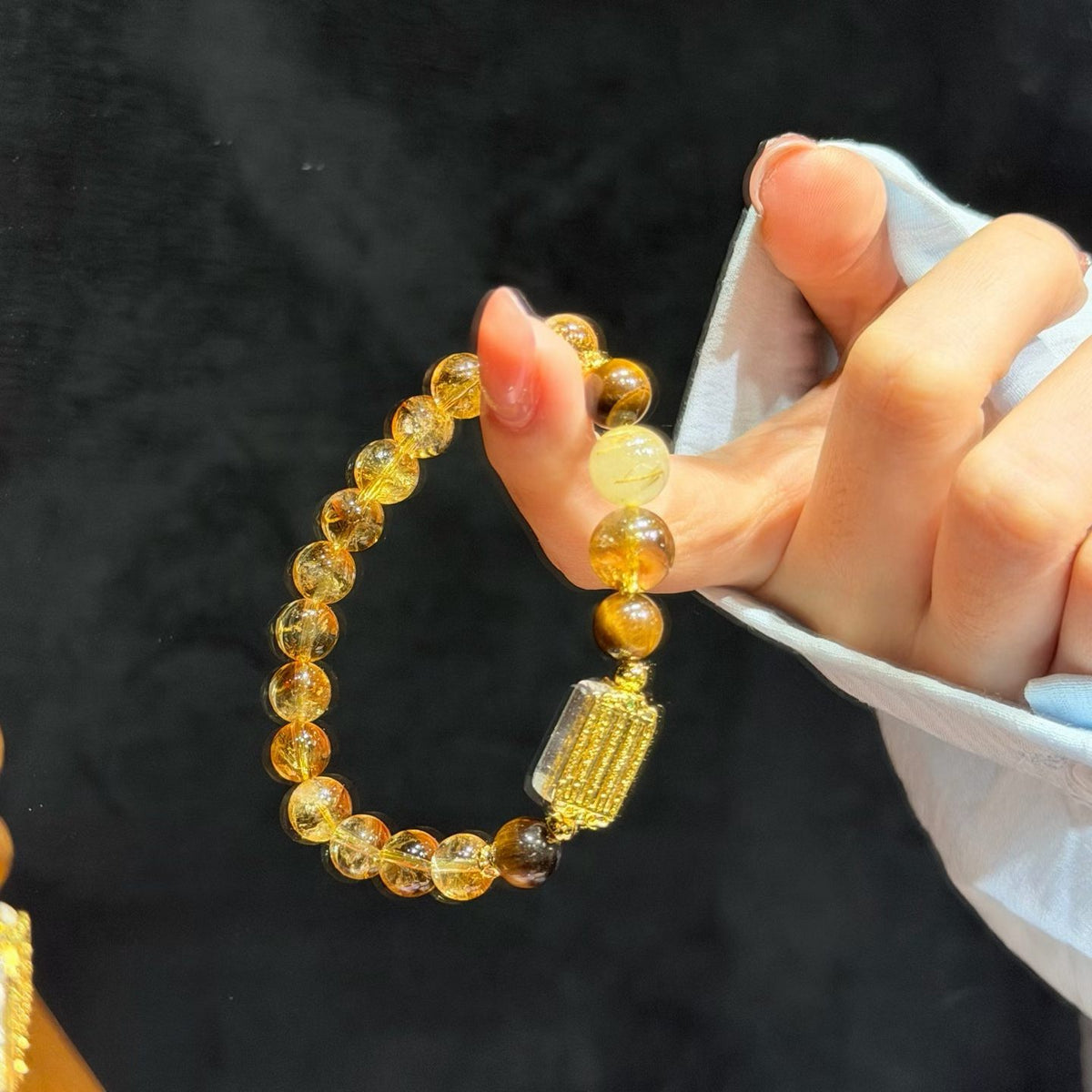 Golden Wealth Trio Crystal Bracelet - Yellow Phantom, Golden Rutile & Tiger's Eye (8mm)