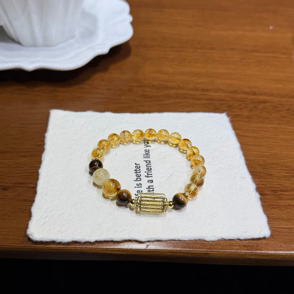 Golden Wealth Trio Crystal Bracelet - Yellow Phantom, Golden Rutile & Tiger's Eye (8mm)