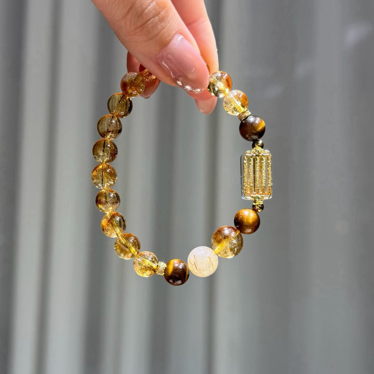 Golden Wealth Trio Crystal Bracelet - Yellow Phantom, Golden Rutile & Tiger's Eye (8mm)