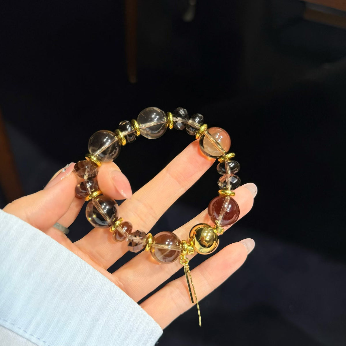 Smoky Quartz Serenity Bracelet with Tassel (14mm)