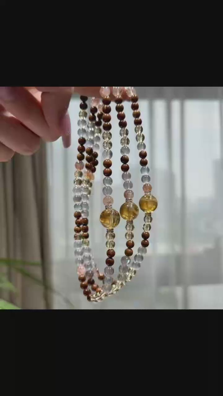 Autumn Radiance Multi-Gemstone Double-Wrap Bracelet - Brazilian Citrine, Grey Moonstone (6mm)