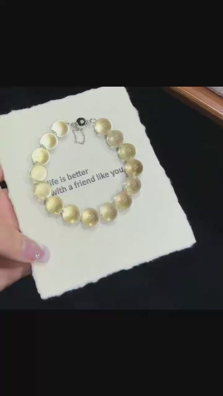Luminous Golden Citrine Beaded Bracelet - Bull-Nose Precision Drilling (12mm)