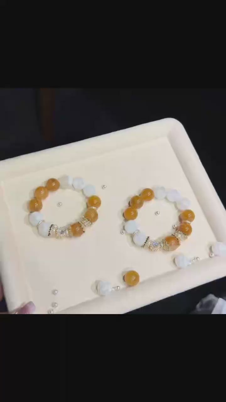 Frost & Gold Harmony Dual-Tone Crystal Bracelet - Golden Healer & Snow Quartz (14mm)
