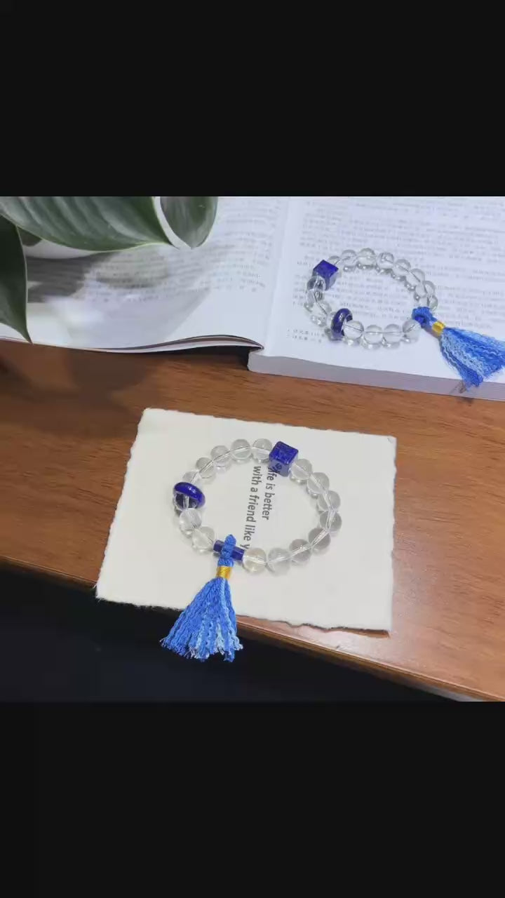 Canglan Moonlit Clear Quartz & Lapis Lazuli Bracelet / Handheld