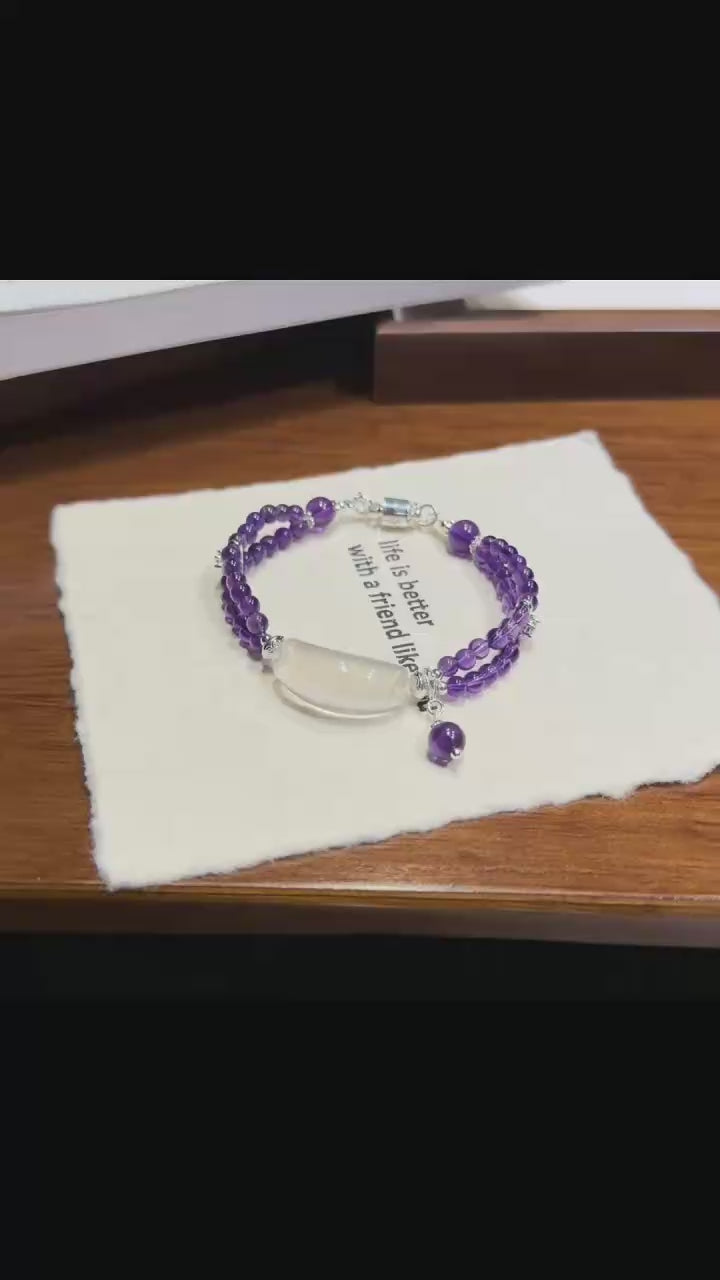 Violet Mist Uruguayan Amethyst & Milky Quartz Bracelet (4mm)