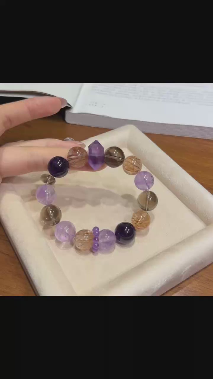 Violet Mist &amp; Golden Thread Crystal Bracelet (14mm)