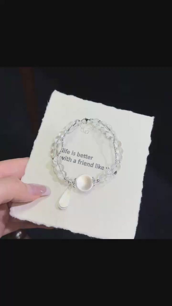 Frosted Dewdrop Clear White Quartz Double-Layer Bracelet