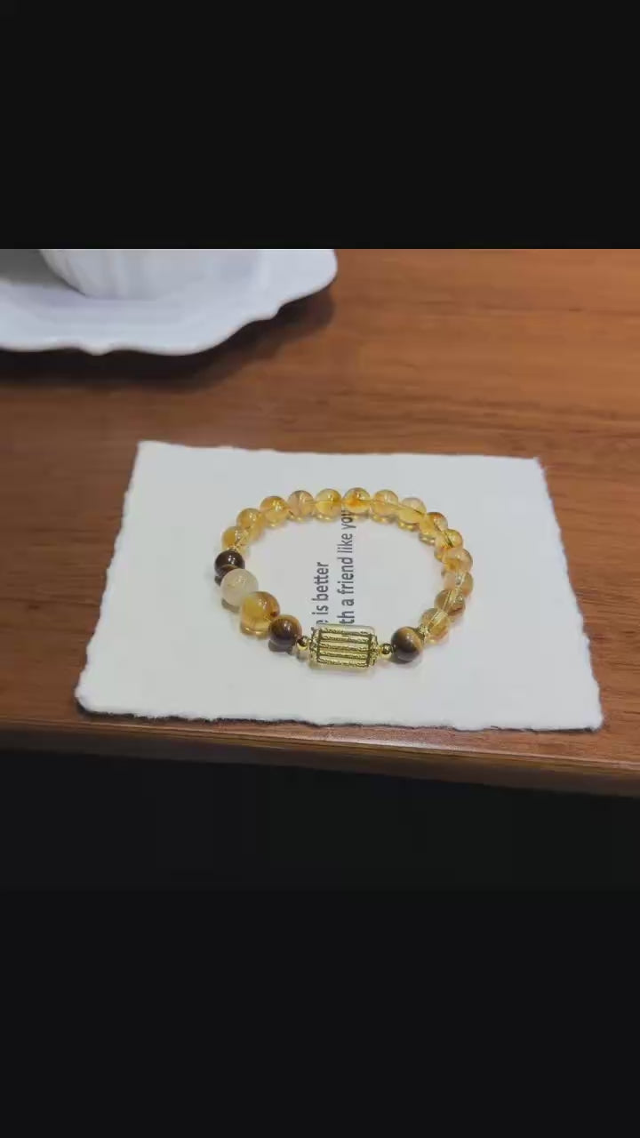 Golden Wealth Trio Crystal Bracelet - Yellow Phantom, Golden Rutile & Tiger's Eye (8mm)