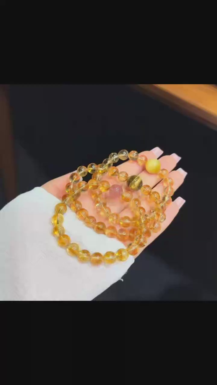 Luminous Golden Phantom Quartz Bracelet - Choice of White Tiger's Eye, Black Tiger's Eye, or Strawberry Quartz (8mm)
