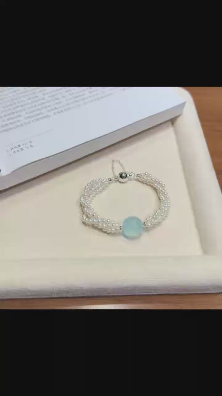Aquamarine & Pearl Layered Bracelet（14mm）