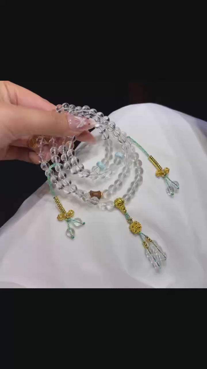 Clear White Quartz 108-Bead Mala Bracelet (6mm)